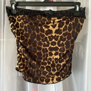 Leopard Print Shirt with Lace Trim & Bow